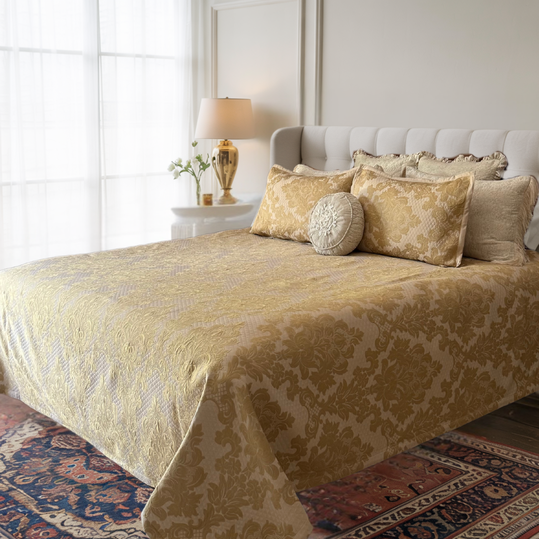 Turq Jacquard Damask BedCover set - 3pc