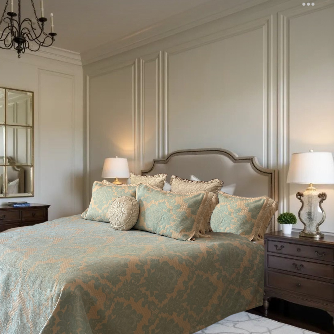 Turq Jacquard Damask BedCover set - 3pc