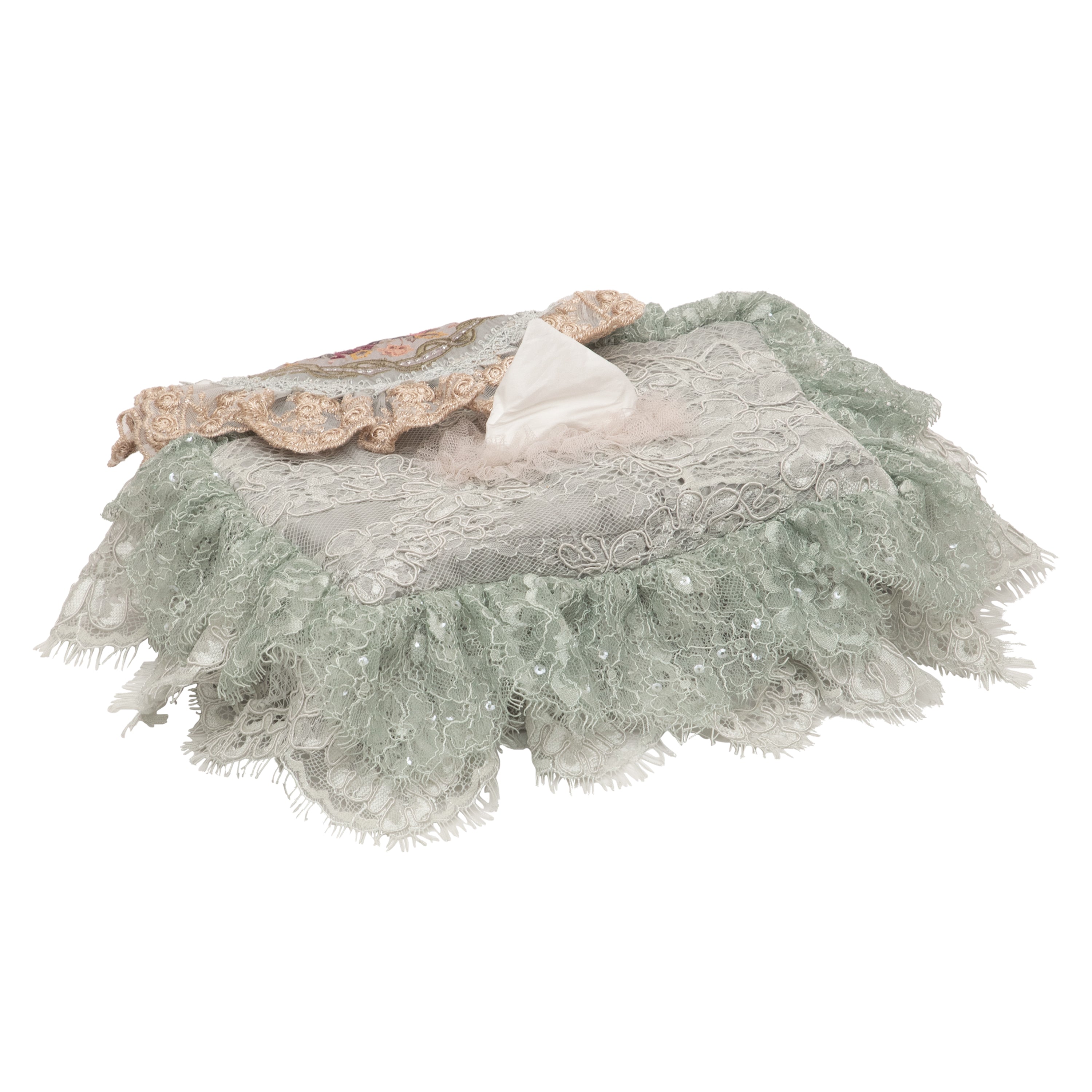 Antique floral (Blue) - tissue box cover