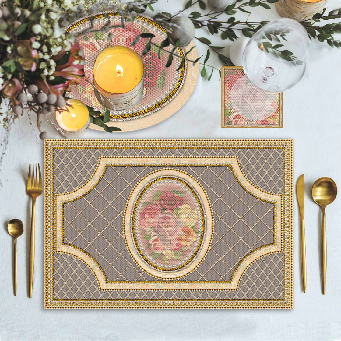 Grey Bal Coaster - 8 pcs set - Diva Riche